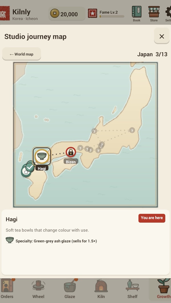 El mapa del viaje por los pueblos alfareros de Japón
